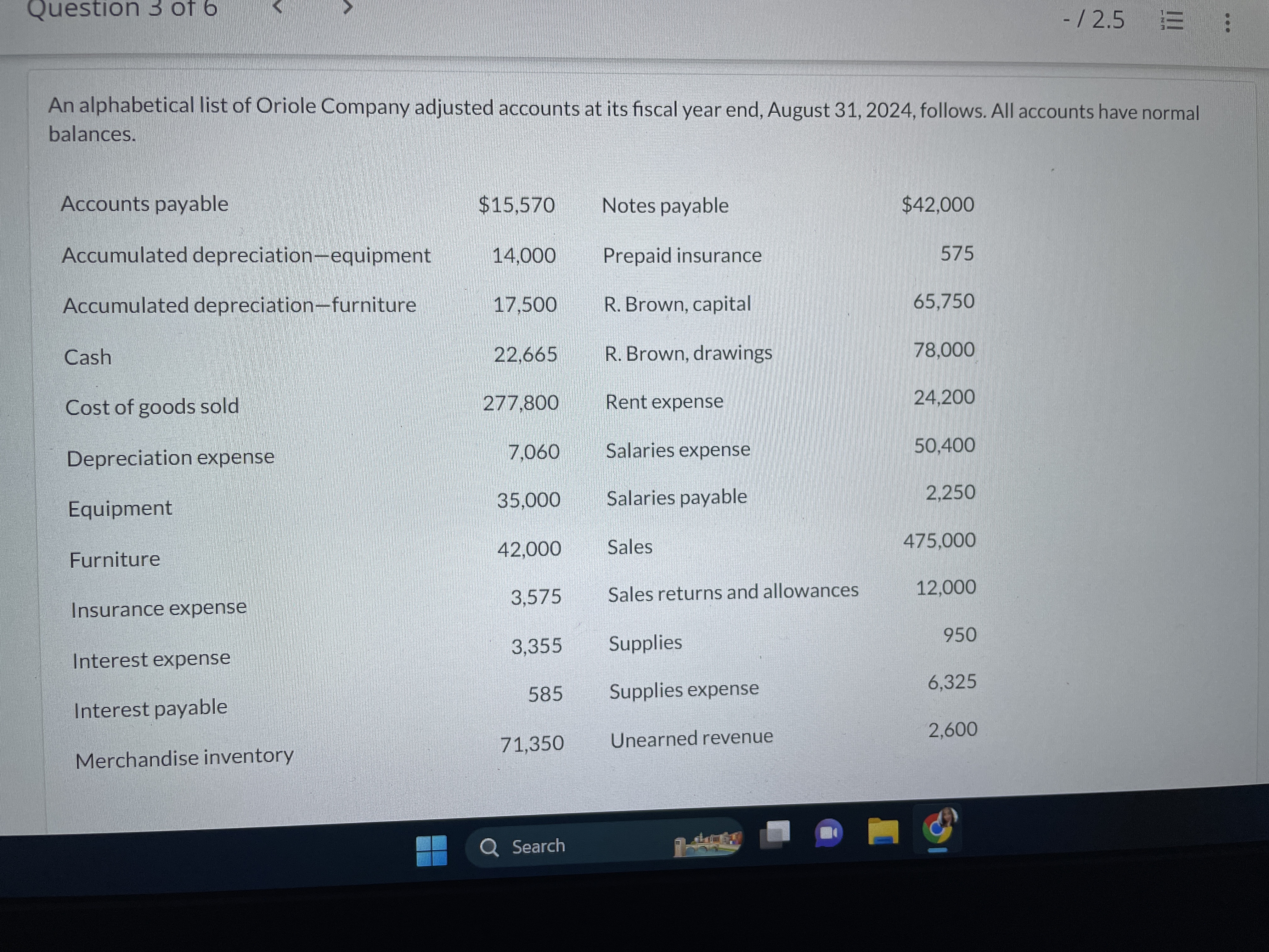 Question 3 of 6 - /2.5 ... An alphabetical list