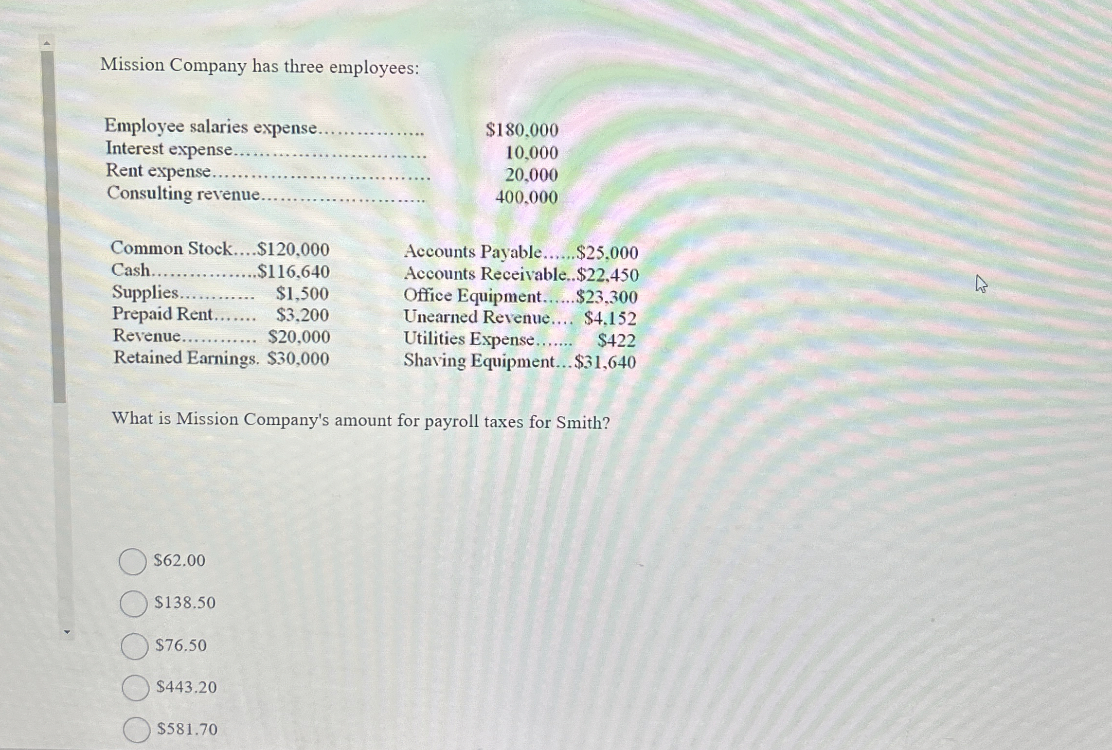 Mission Company has three employees: Employee