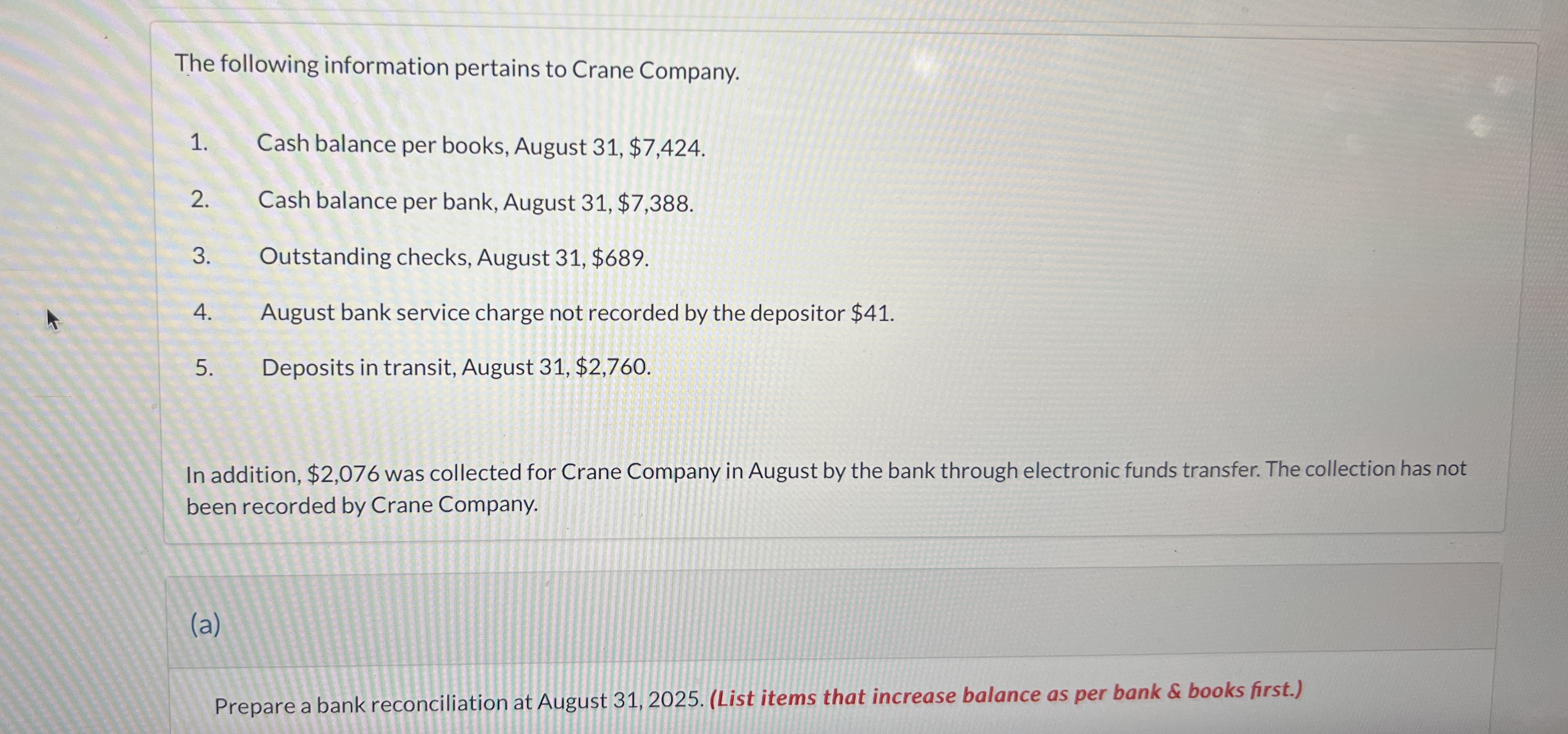 The following information pertains to Crane