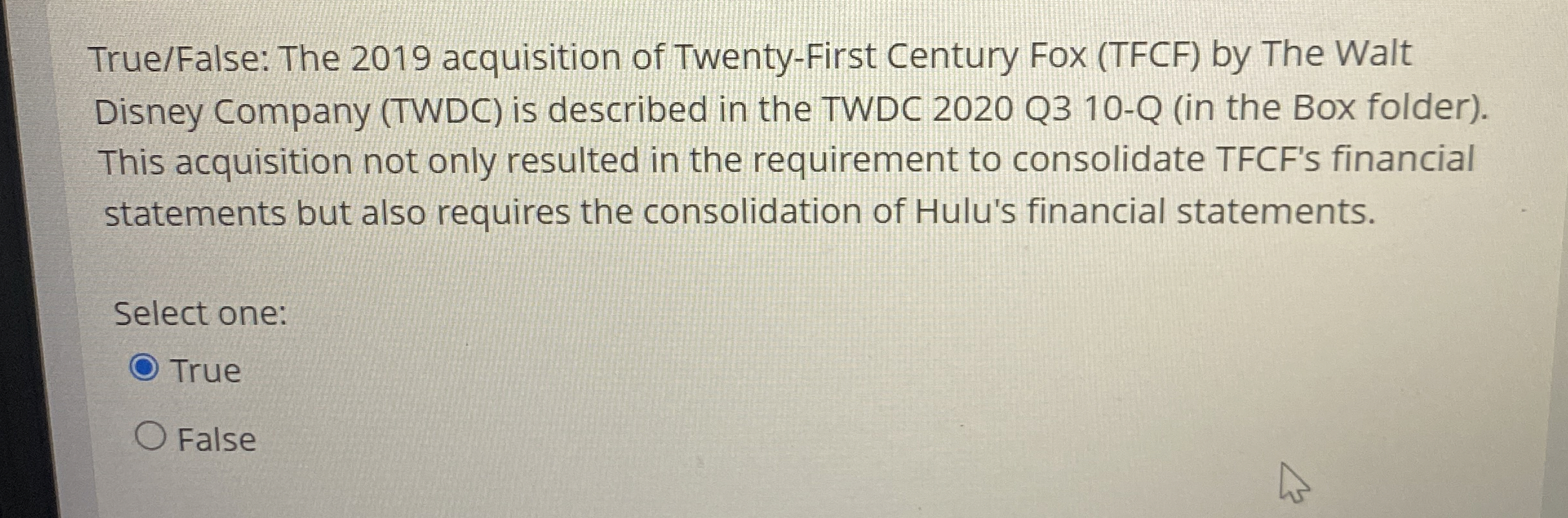 True / False: The 2 0 1 9 acquisition of Twenty -
