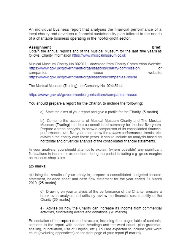 An individual business report that analyses the