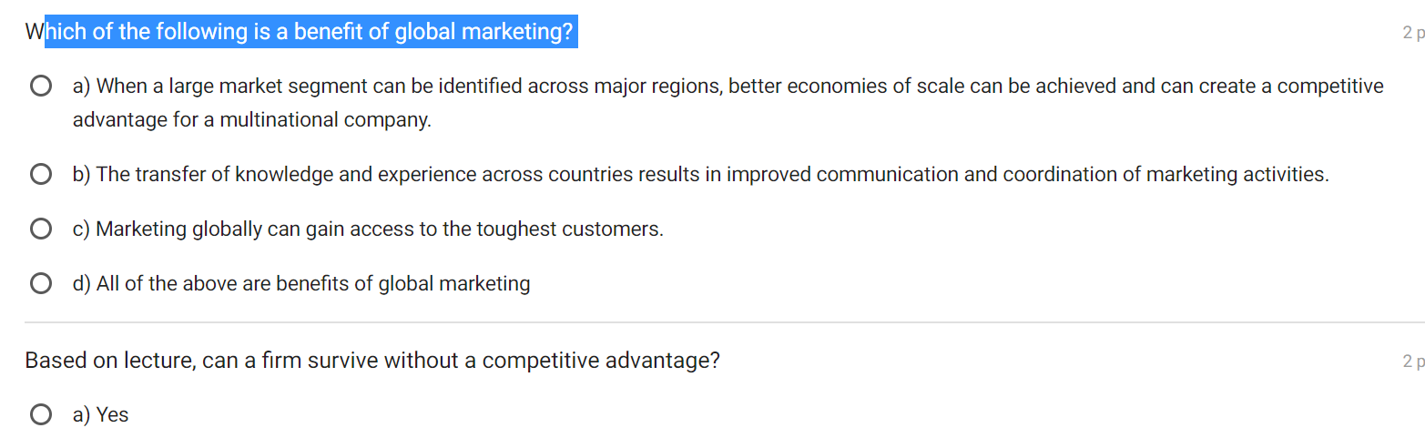 Which of the following is a benefit of global