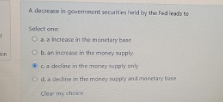 a decrease in government securities held by the