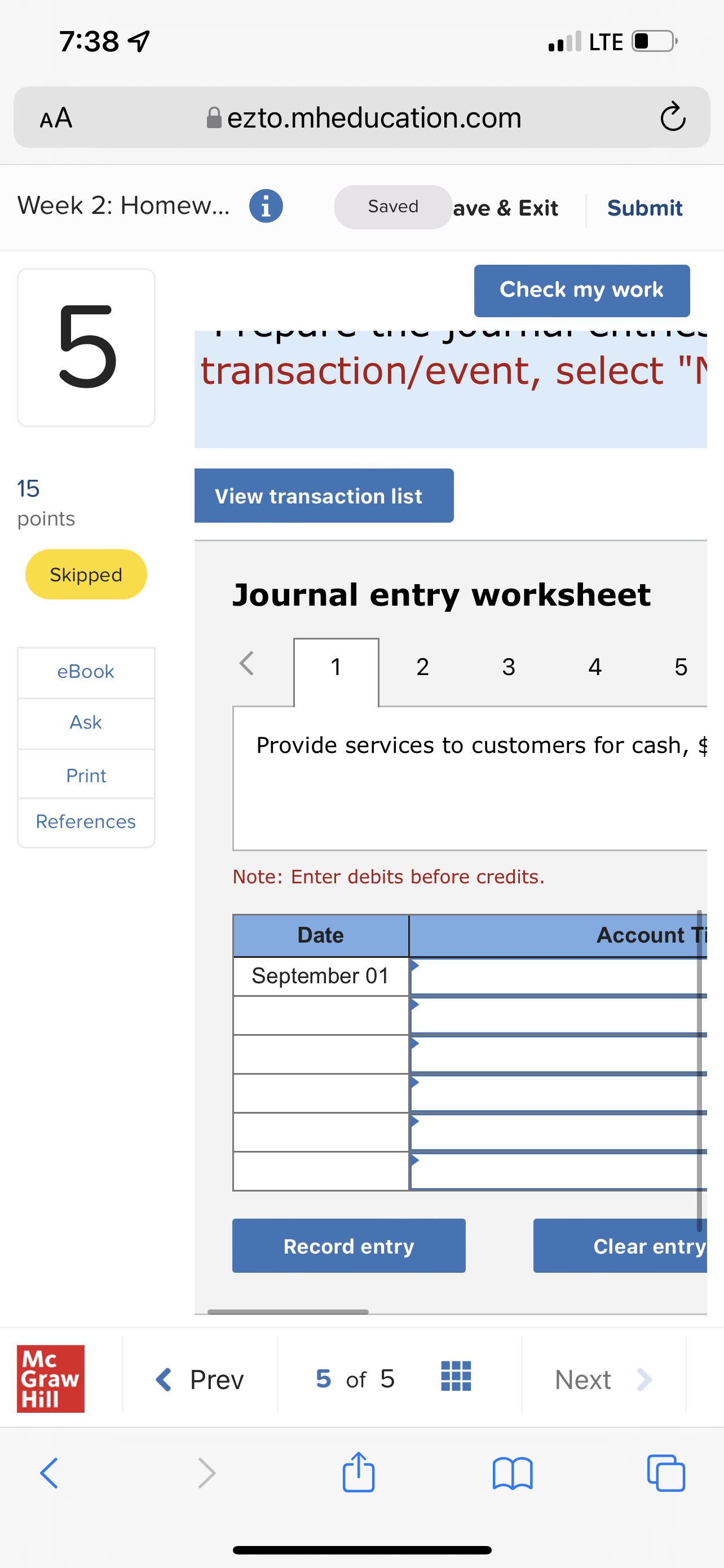 7:38 4 . LTE C AA ezto.mheducation.com C Week 2: