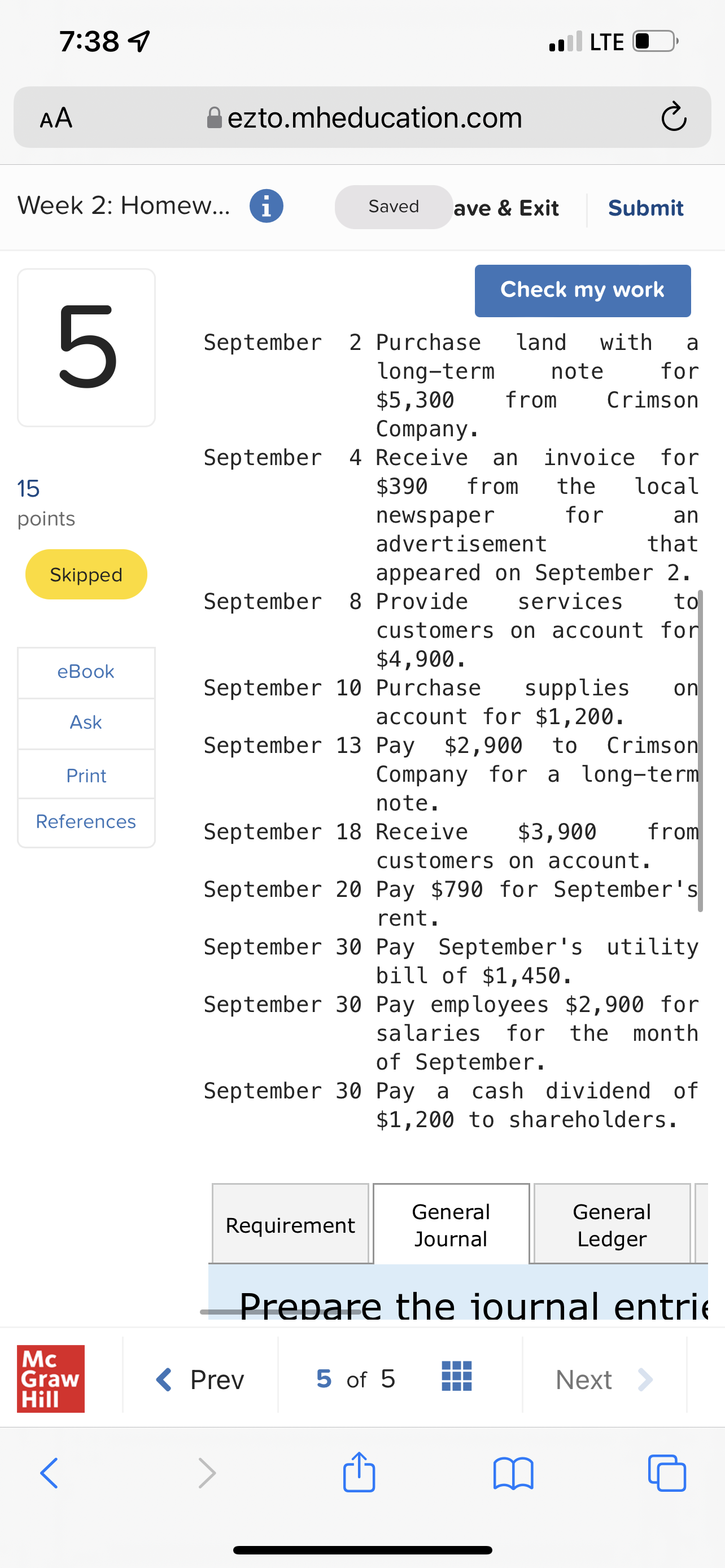 7:38 4 . LTE C AA ezto.mheducation.com C Week 2: