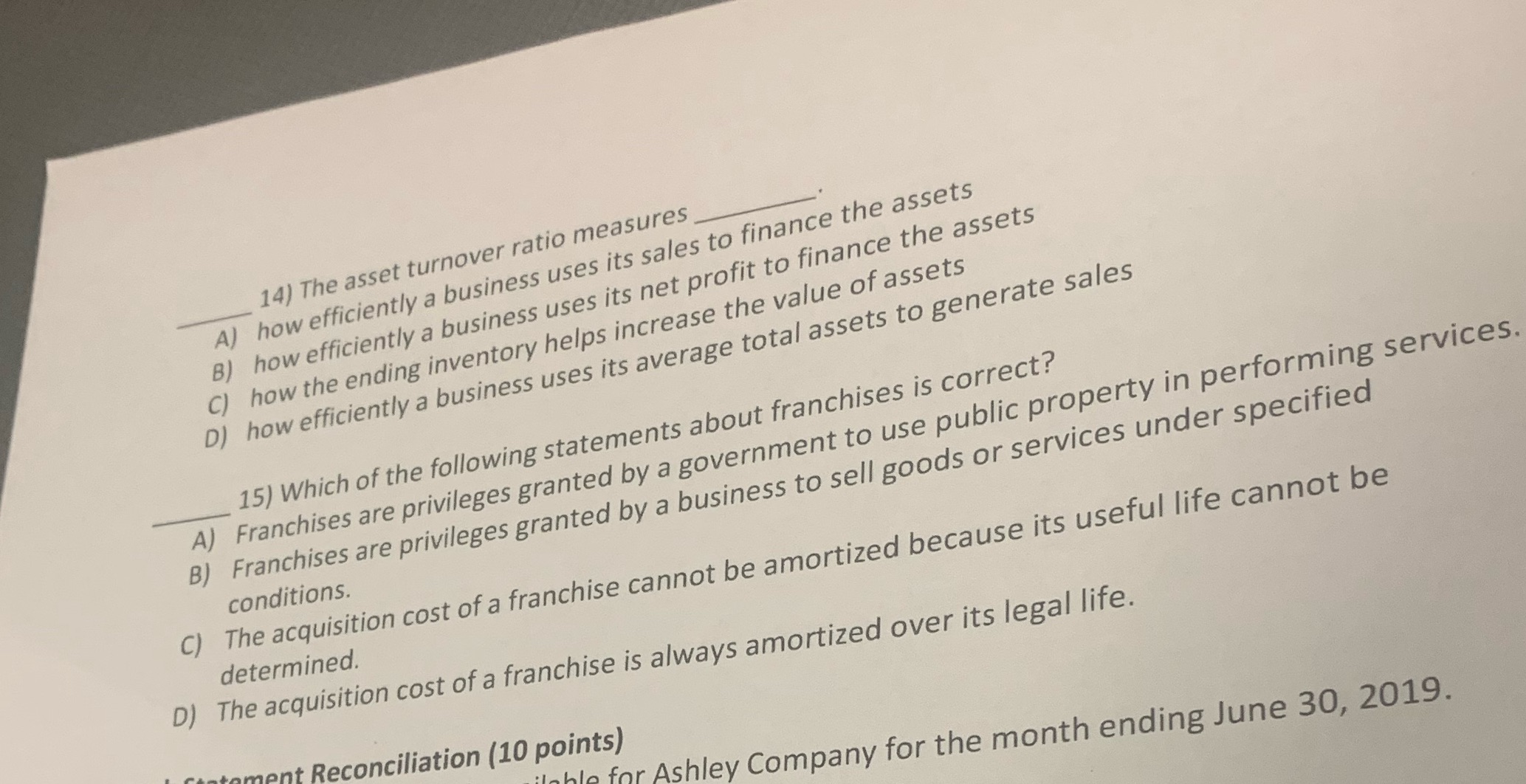 14) The asset turnover ratio measures A) how