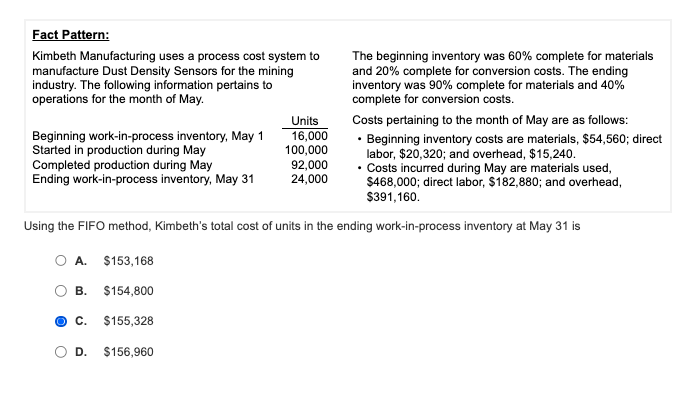 Fact Pattern: Kimbeth Manufacturing uses a