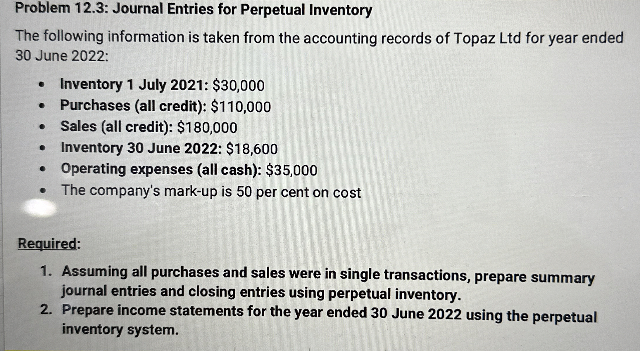 Problem 1 2 . 3 : Journal Entries for Perpetual