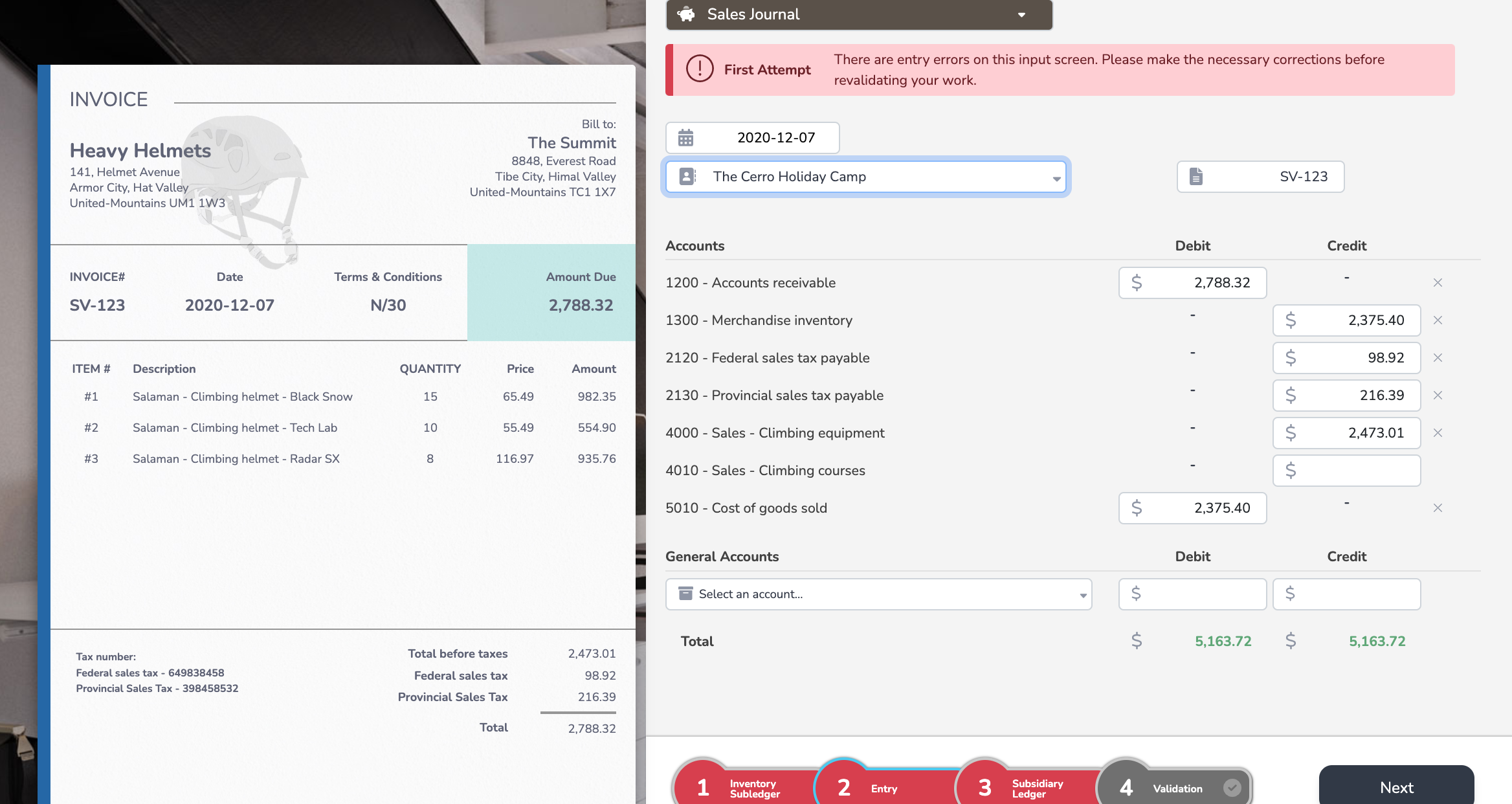 Sales Journal There are entry errors on this