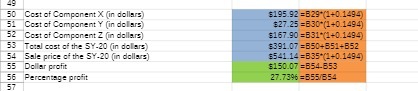 50 Cost of Component X (in dollars) $195 92 =829