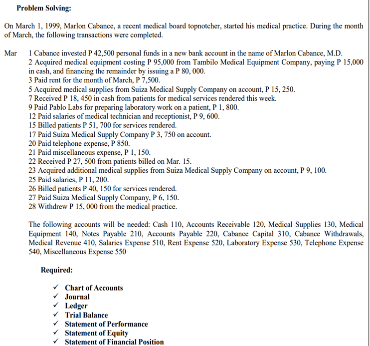Problem Solving: On March 1, 1999, Marlon