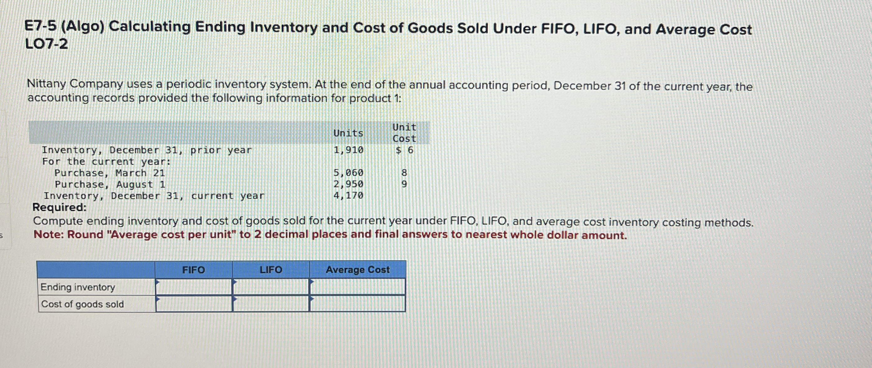 E 7 - 5 ( Algo ) Calculating Ending Inventory and
