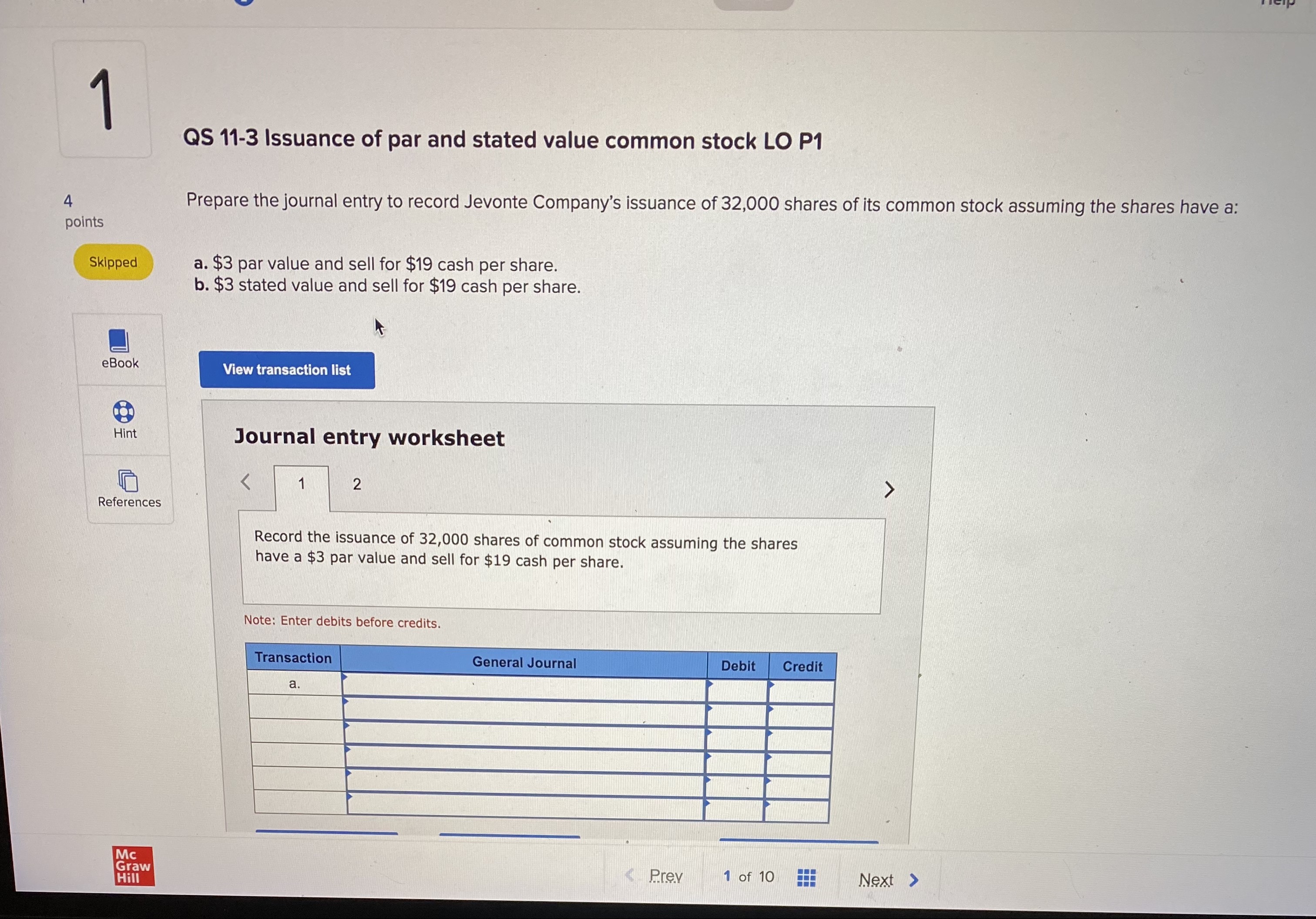 QS 11-3 Issuance of par and stated value common