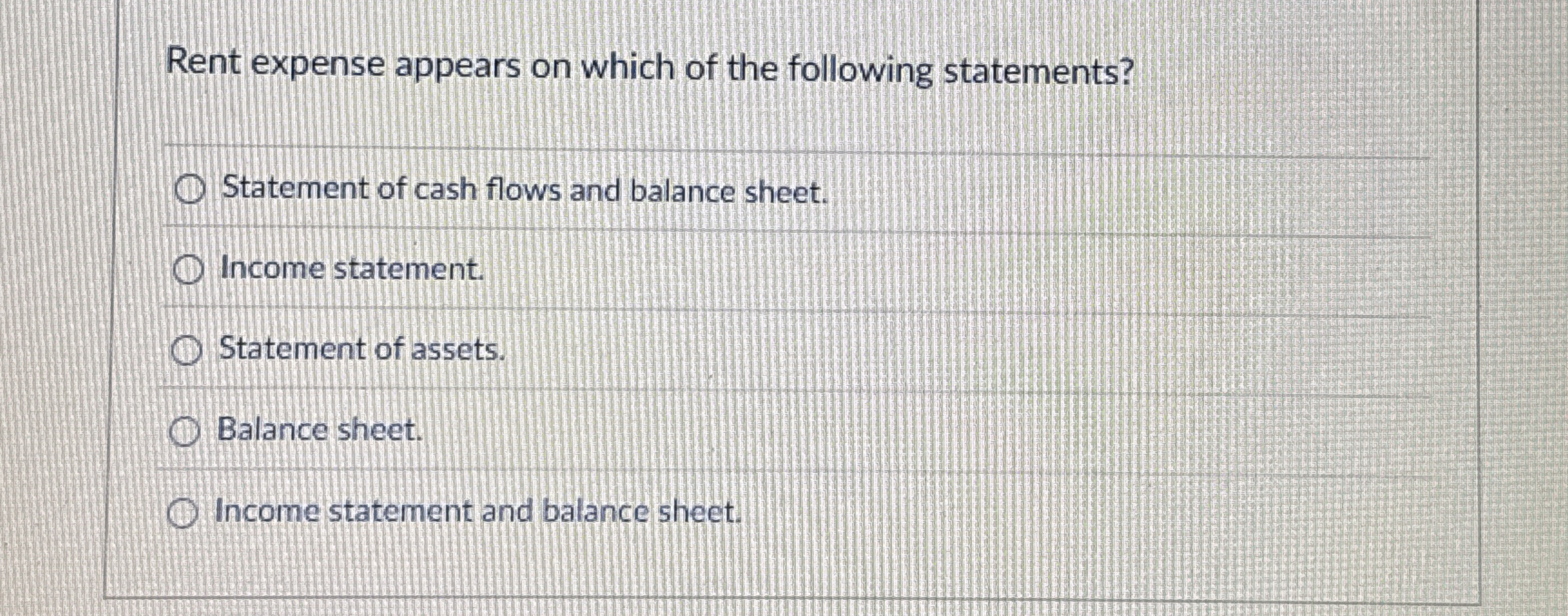 Rent expense appears on which of the following