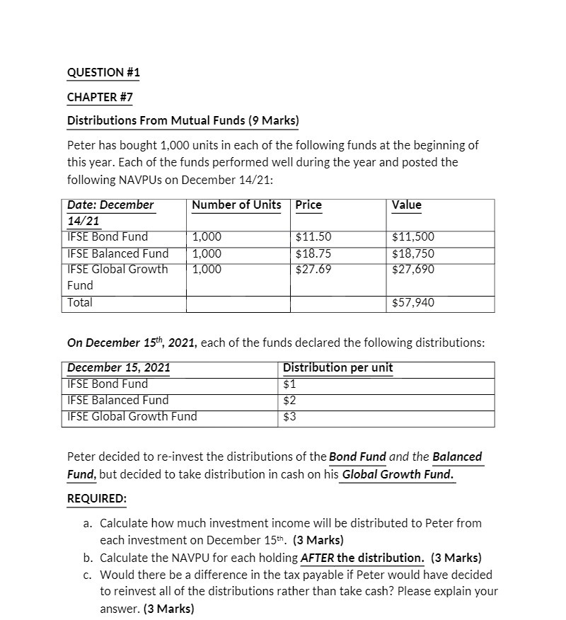 QUESTION #1 CHAPTER #7 Distributions From Mutual