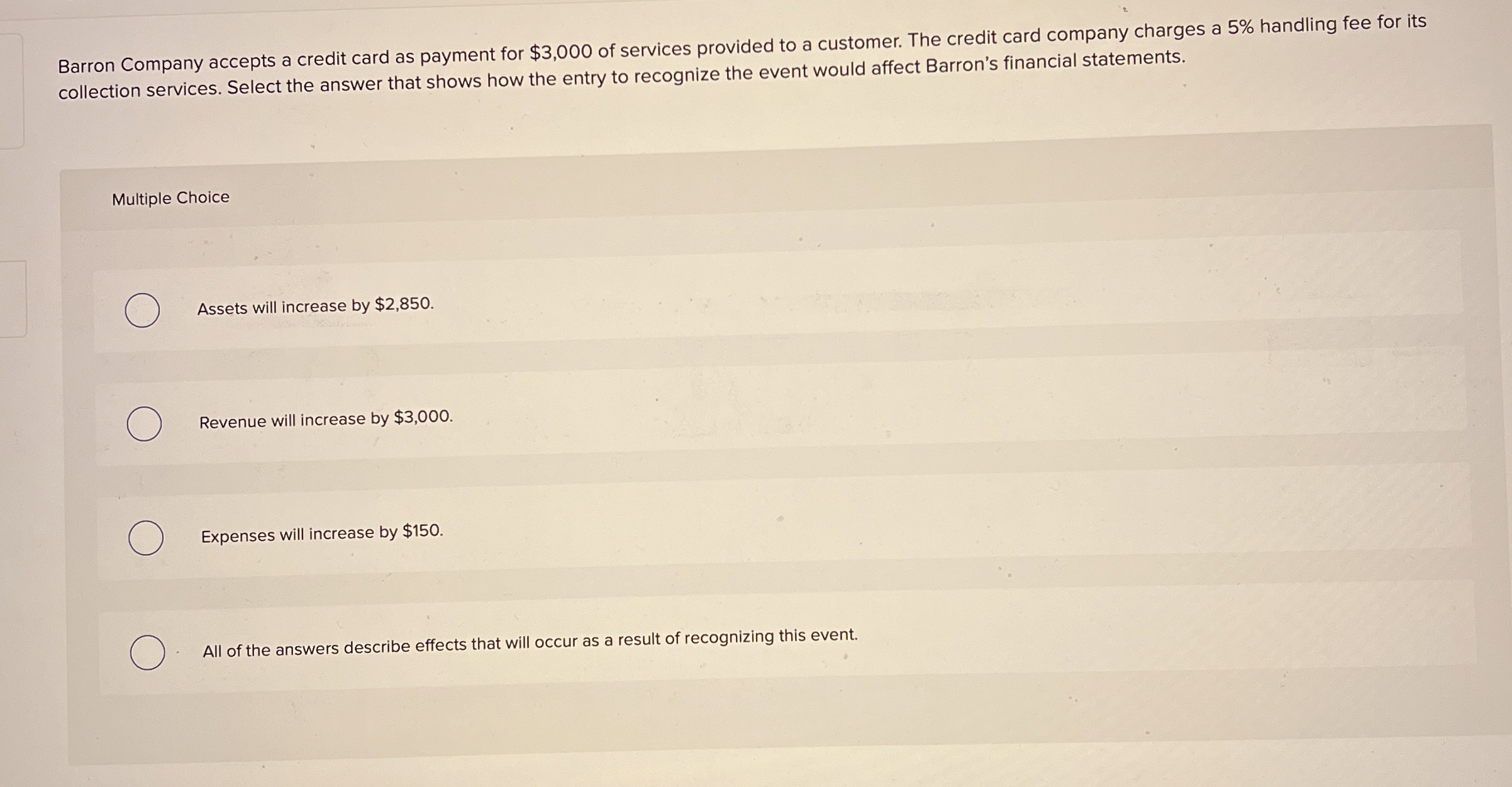 Barron Company accepts a credit card as payment