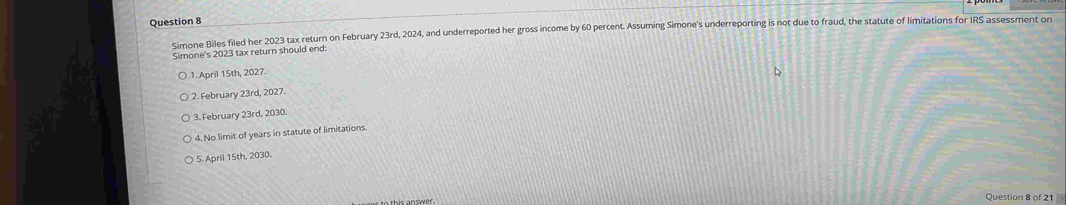 Question 8 Simone Biles filed her 2 0 2 3 tax