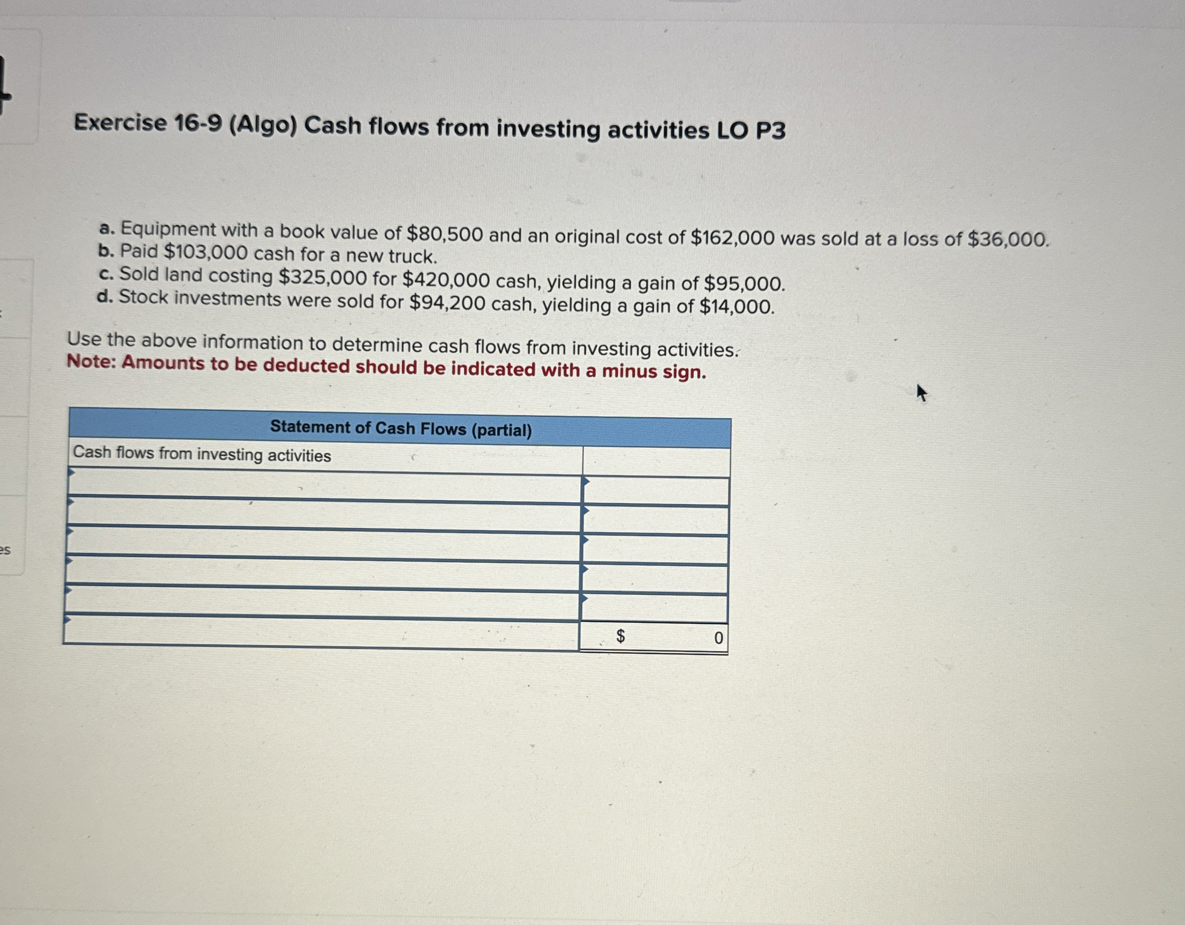 Exercise 1 6 - 9 ( Algo ) Cash flows from