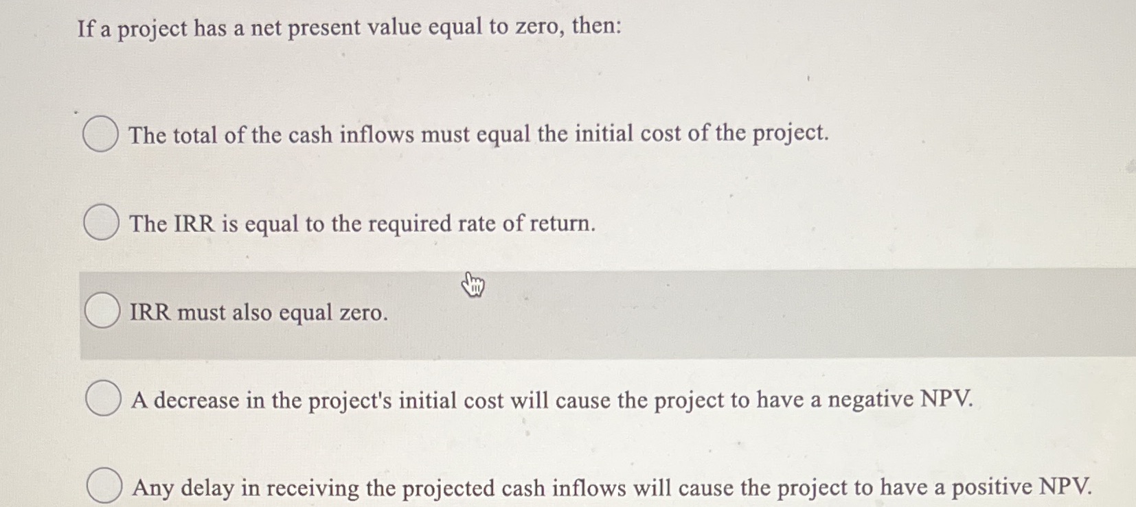 If a project has a net present value equal to