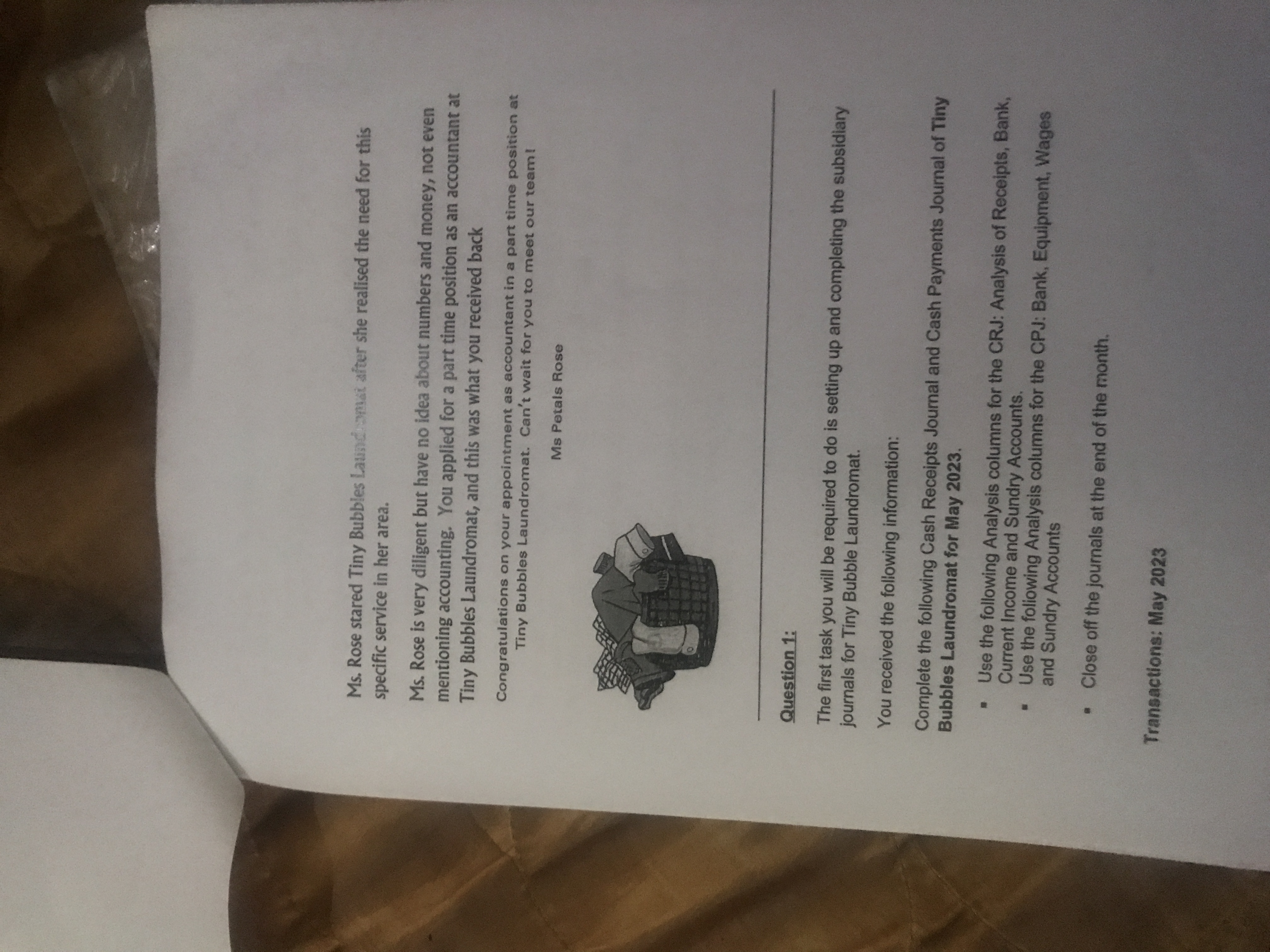 Ms. Rose stared Tiny Bubbles Laundromat after she