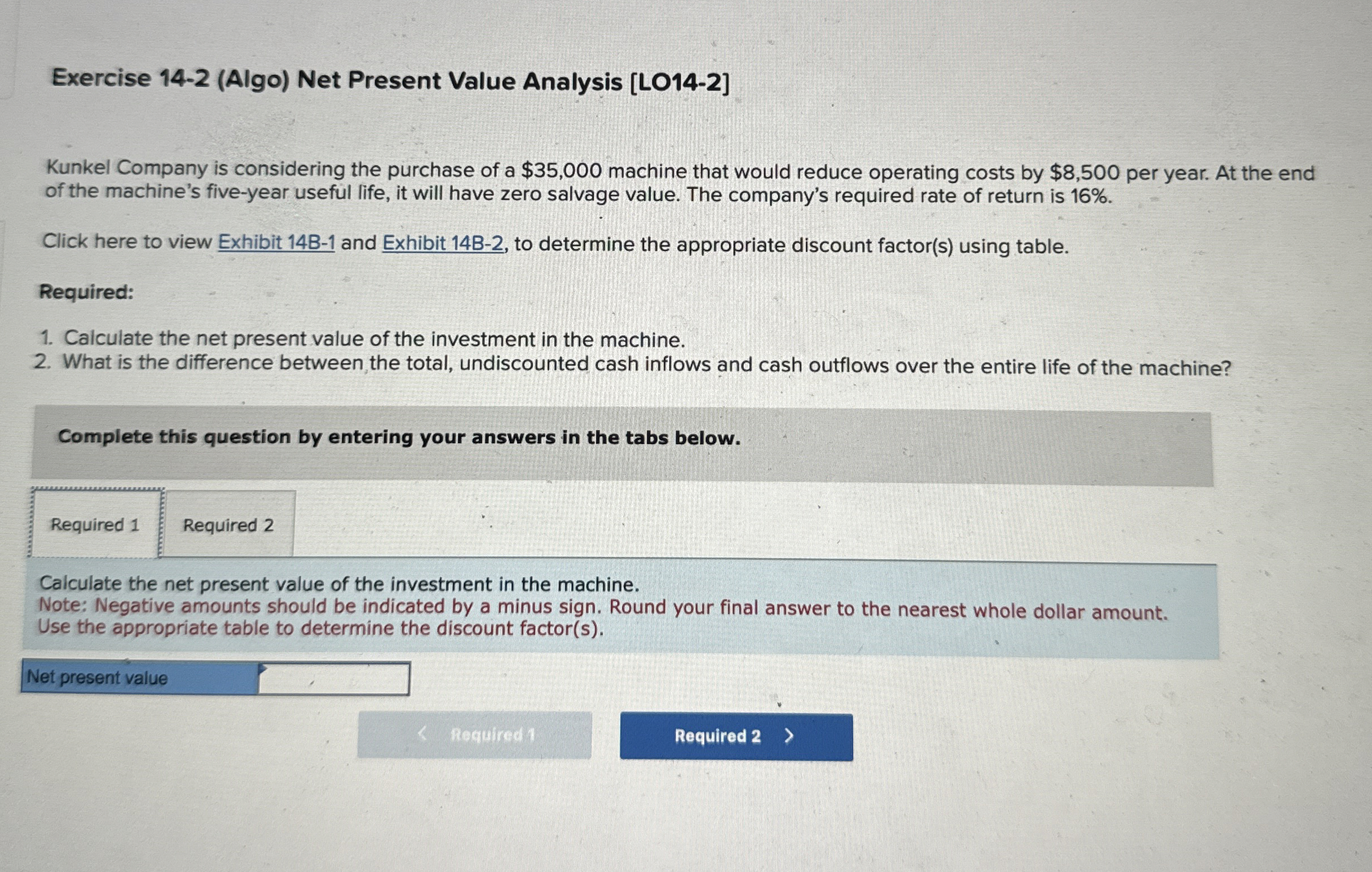 Exercise 1 4 - 2 ( Algo ) Net Present Value
