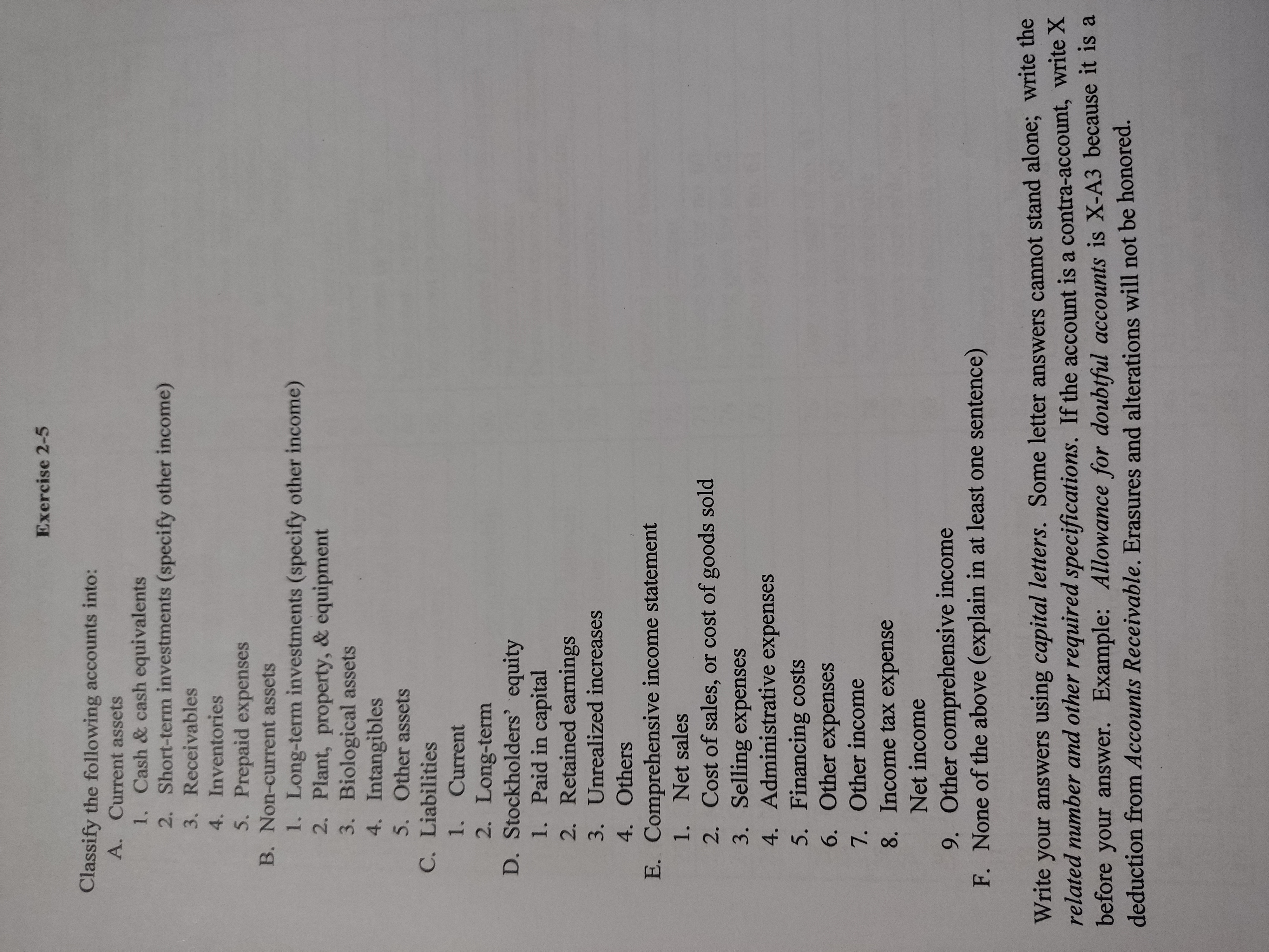 Classify. Exercise 2-5 Classify the following