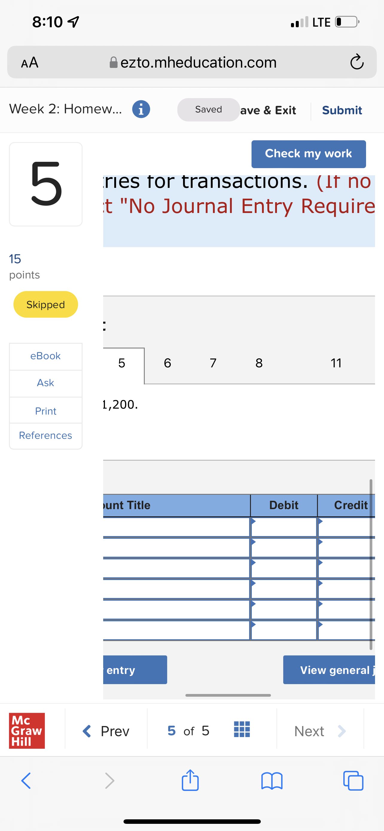 8:10 4 . LTE O AA ezto.mheducation.com C Week 2: