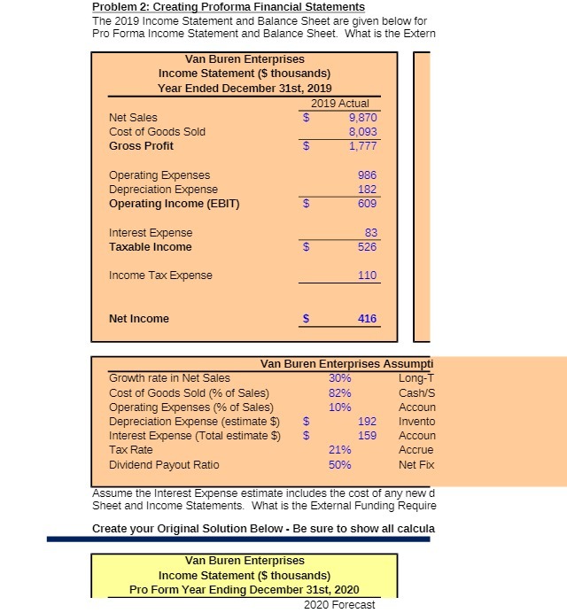 Problem 2: Creating Proforma Financial Statements