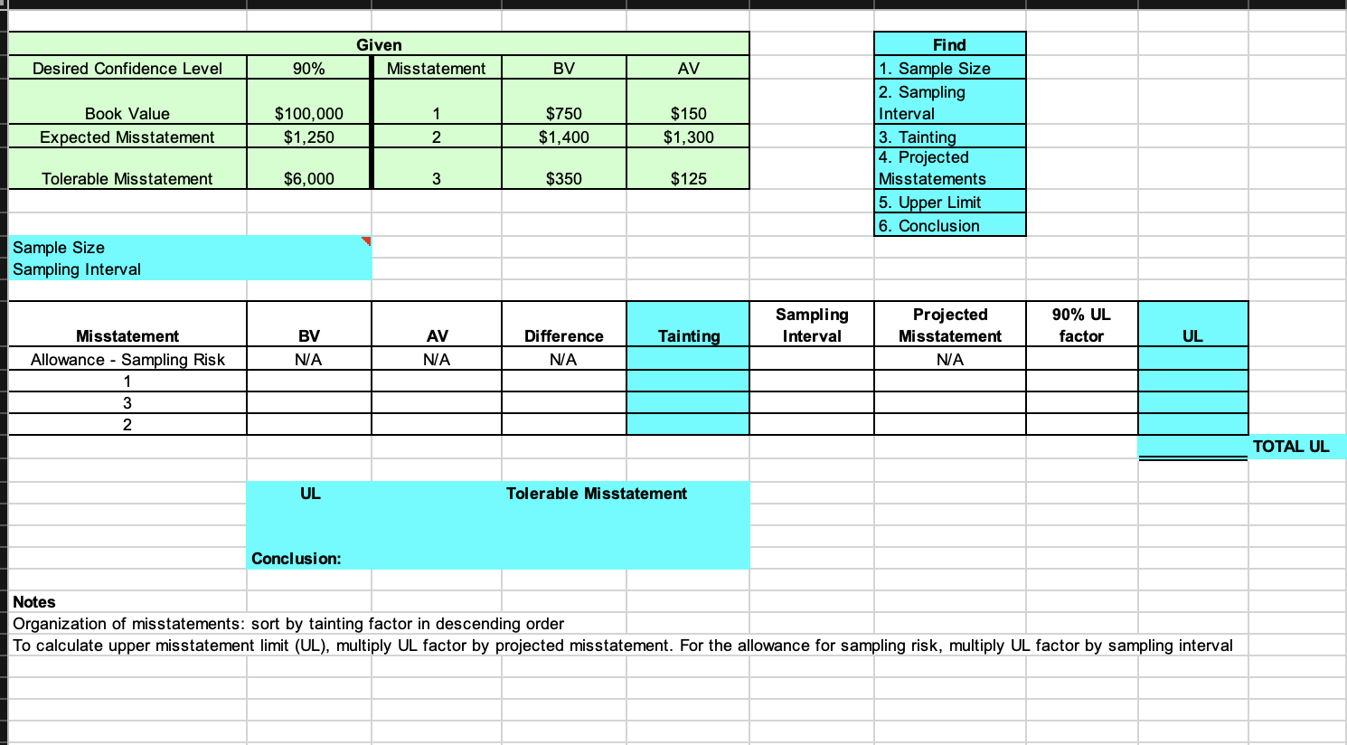 Sample Size Sampling Interval TOTAL UL UL