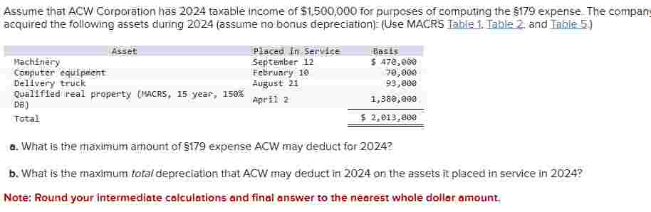Assume that ACW Corporation has 2 0 2 4 taxable