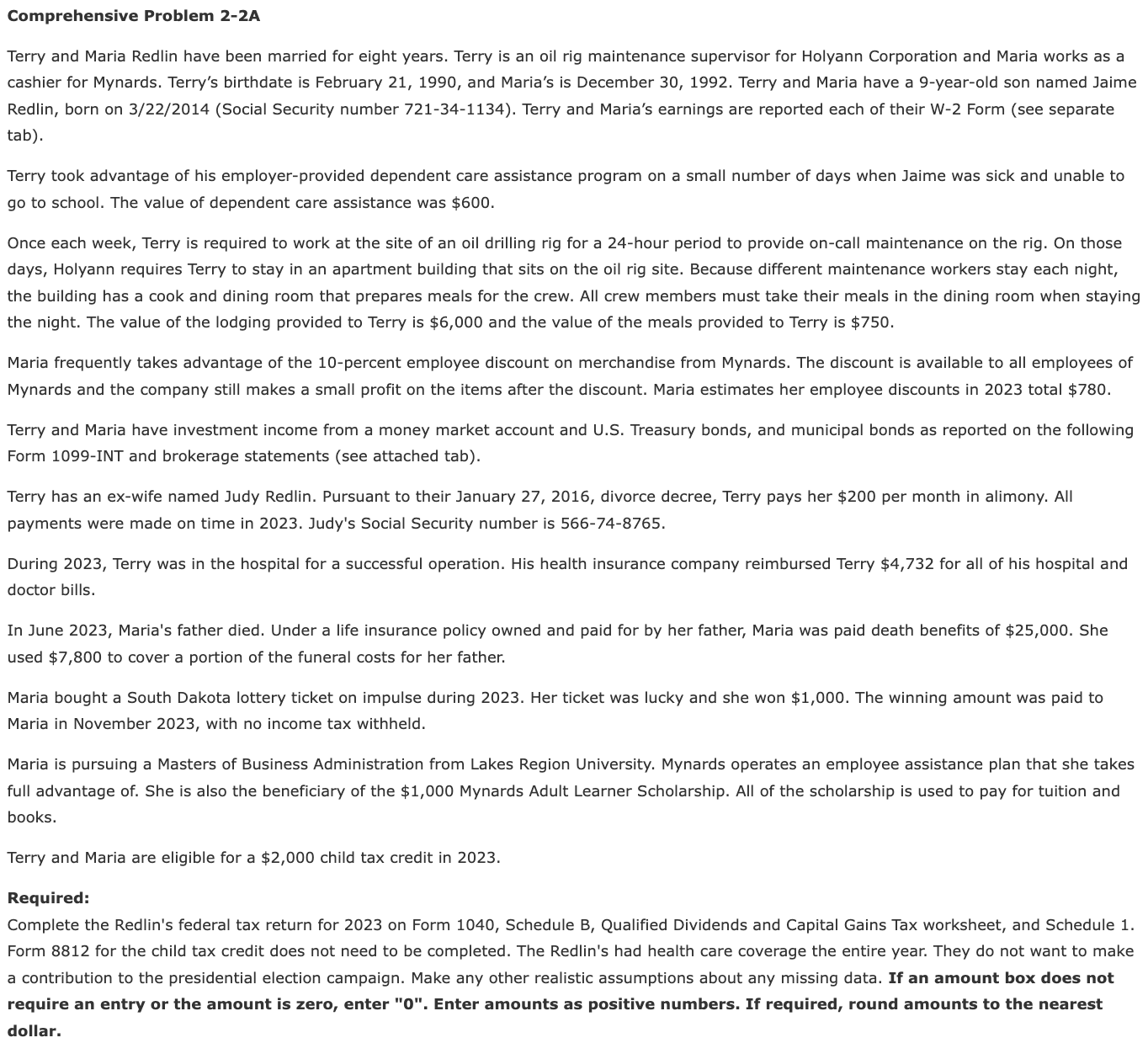 Comprehensive Problem 2-2A Terry and Maria Redlin