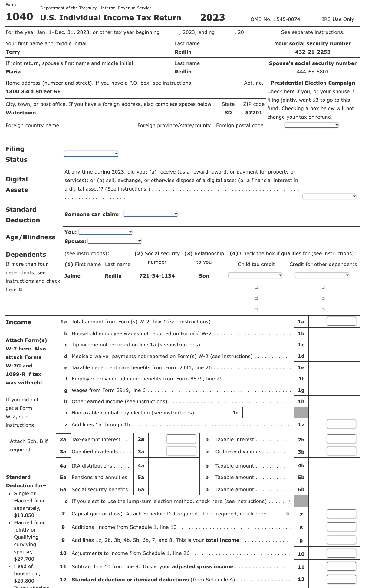 Comprehensive Problem 2-2A Terry and Maria Redlin