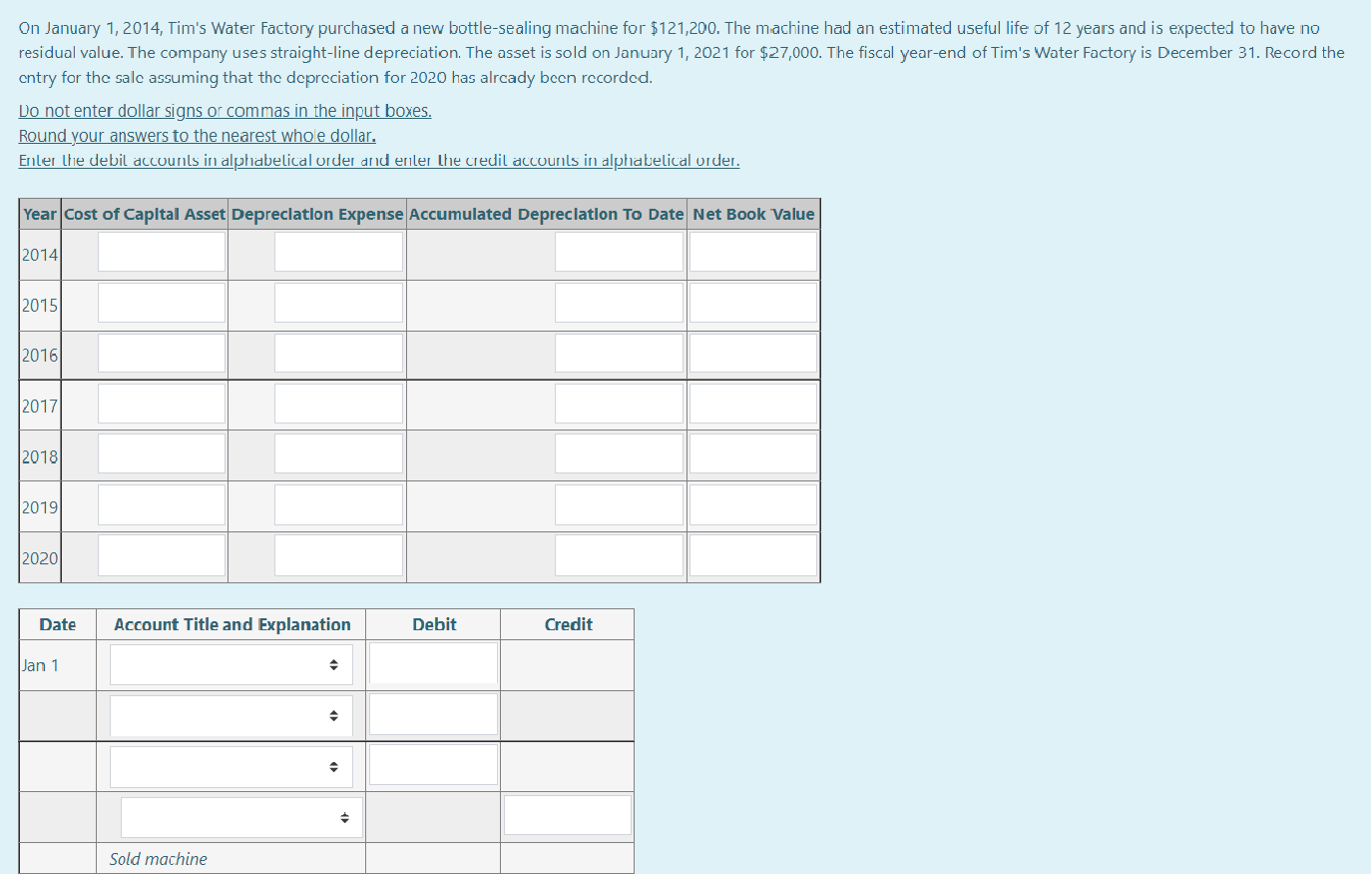On January 1, 2014, Tim's Water Factory purchased