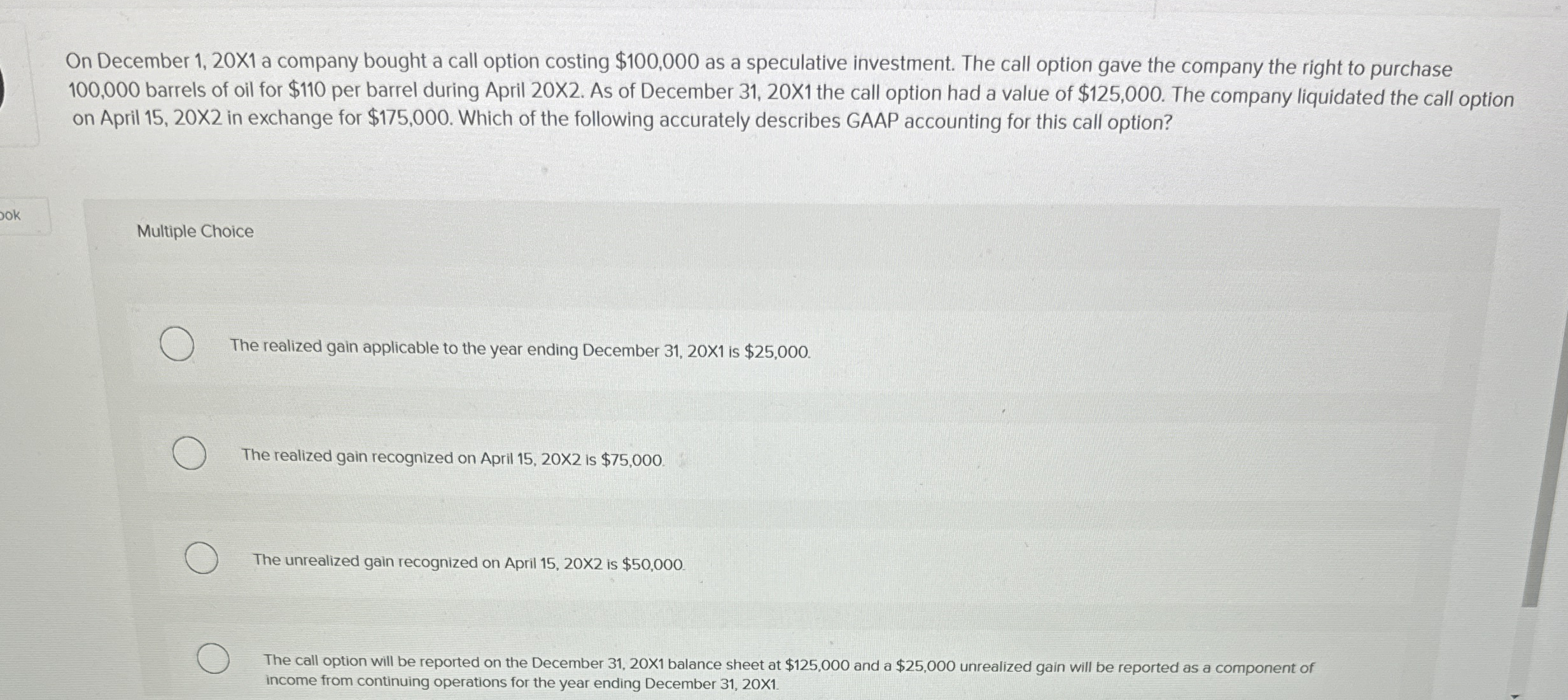 On December 1 , 2 0 \ times 1 a company bought a