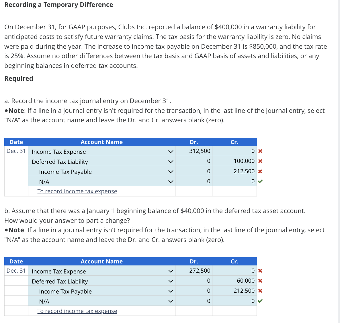 Recording a Temporary Difference On December 31,