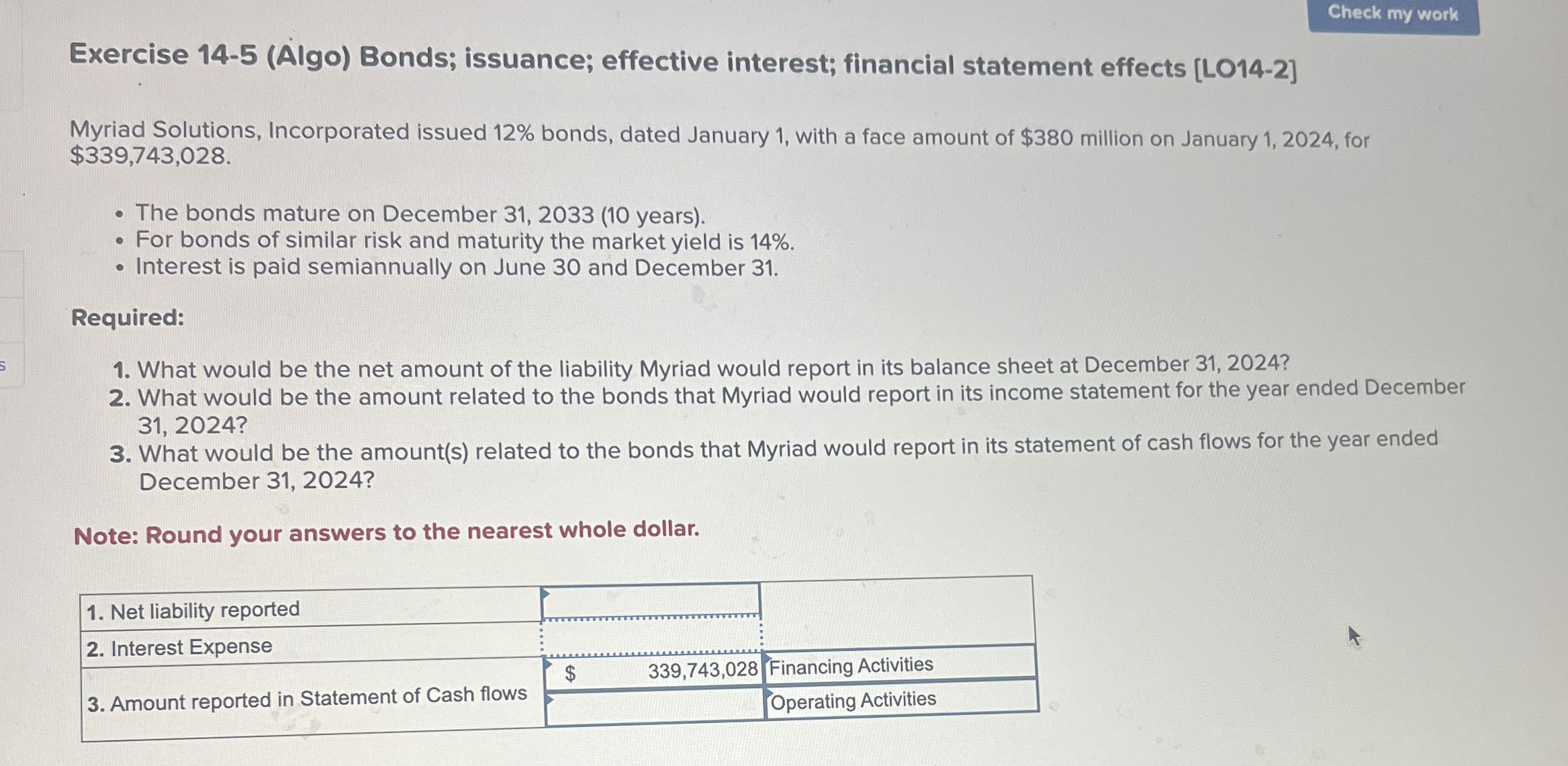 Exercise 1 4 - 5 ( Algo ) Bonds; issuance;