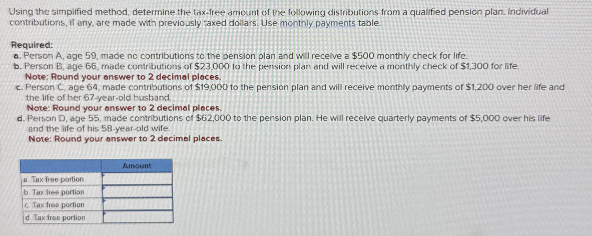 Using the simplified method, determine the tax -