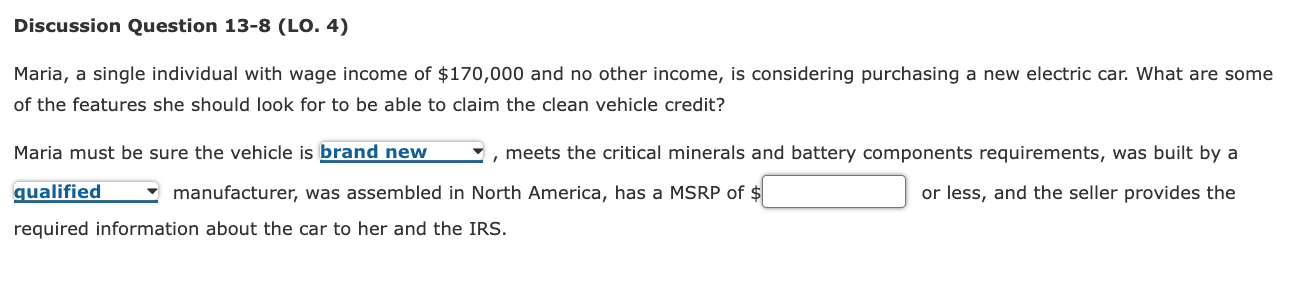 Discussion Question 1 3 - 8 ( LO . 4 ) Maria, a