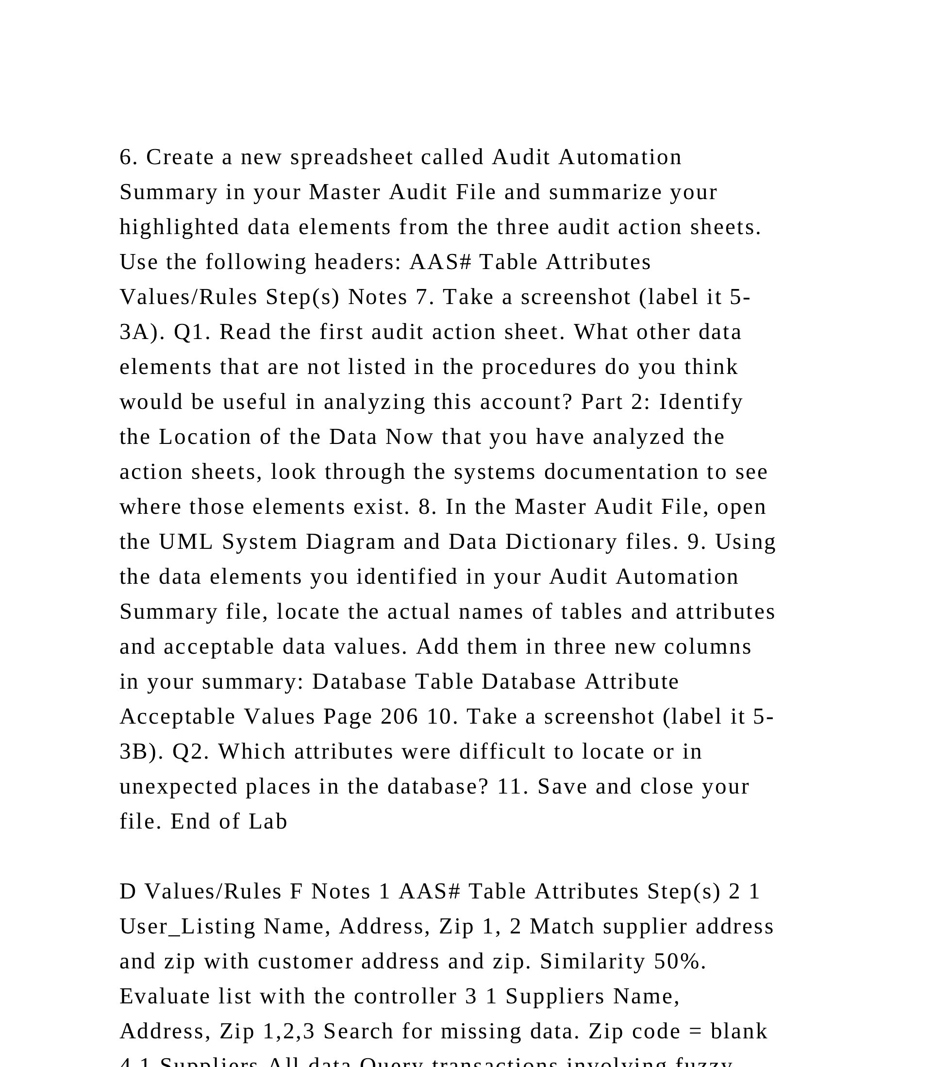 6. Create a new spreadsheet called Audit