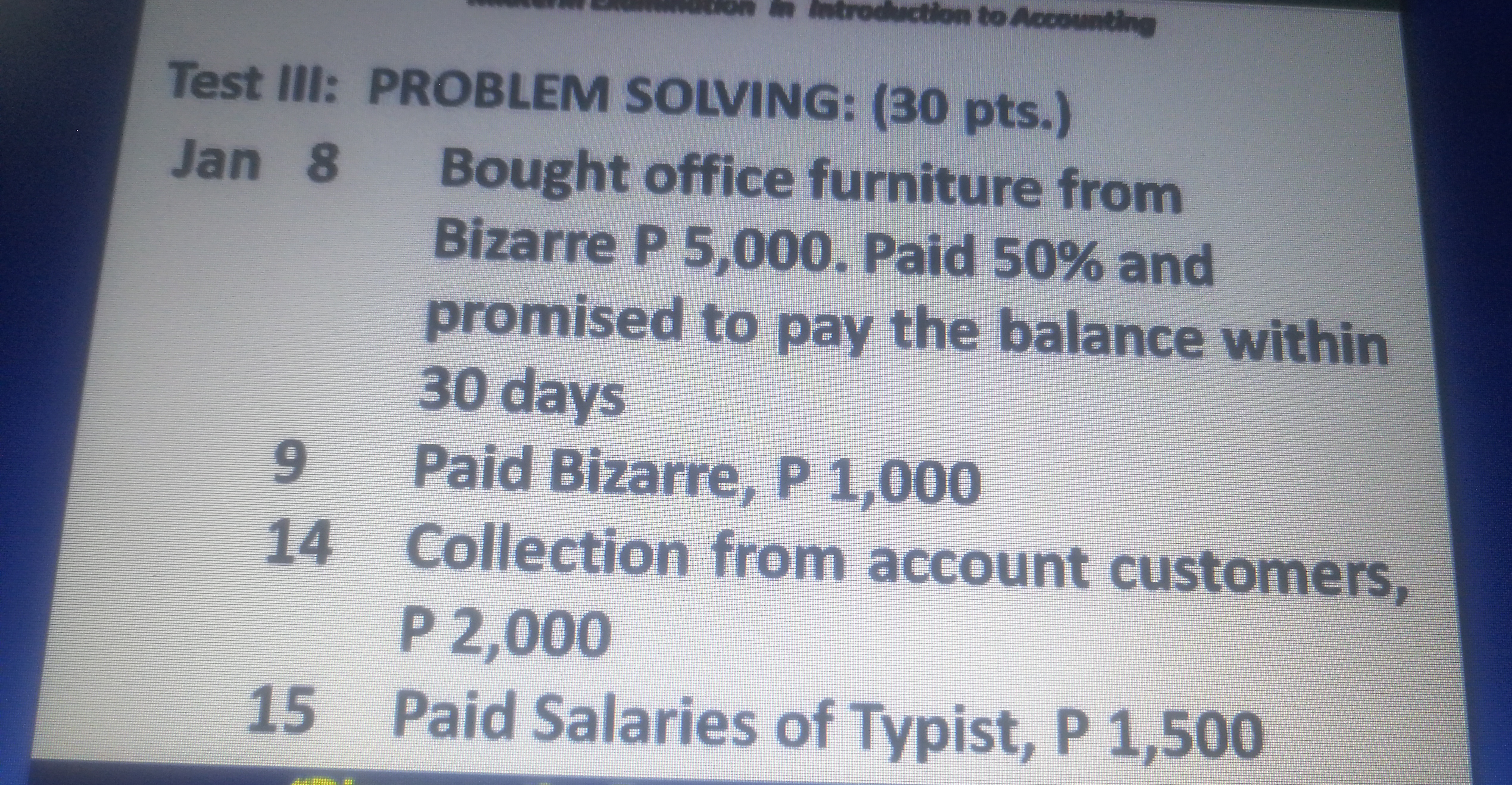 Midterm Exromina to Test III: PROBLEM SOLVING: