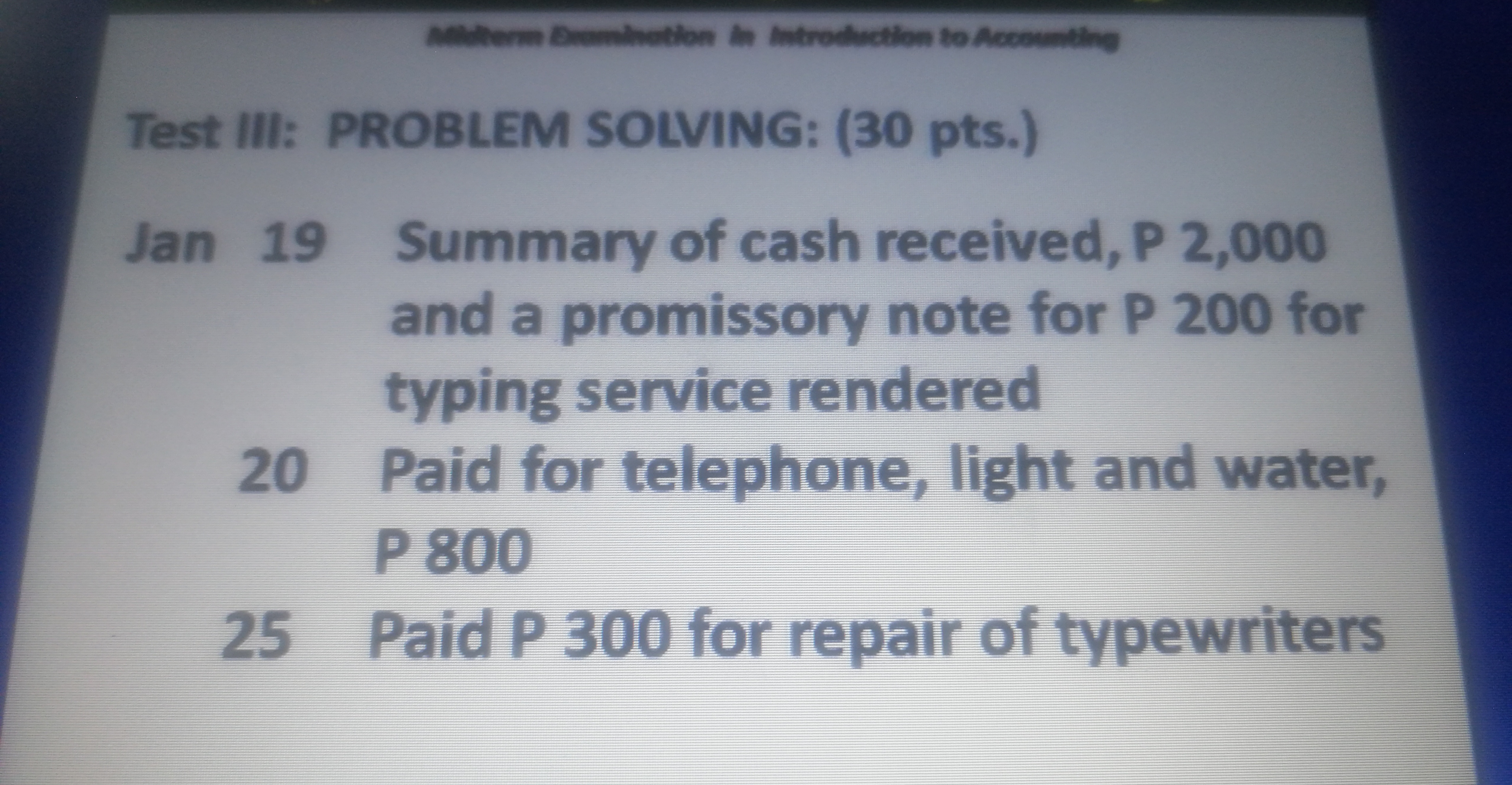 Midterm Exromina to Test III: PROBLEM SOLVING: