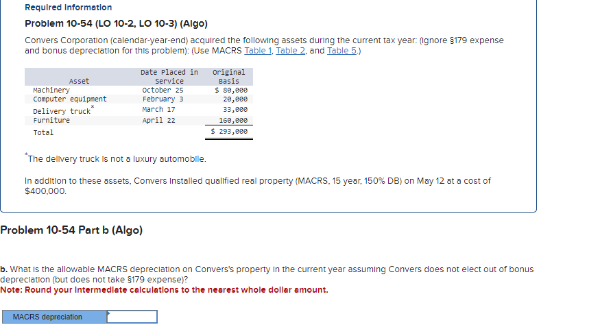 Required Information Problem 1 0 - 5 4 ( LO 1 0 -