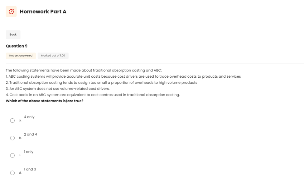 Homework Part A Back Question 9 Not yet answered