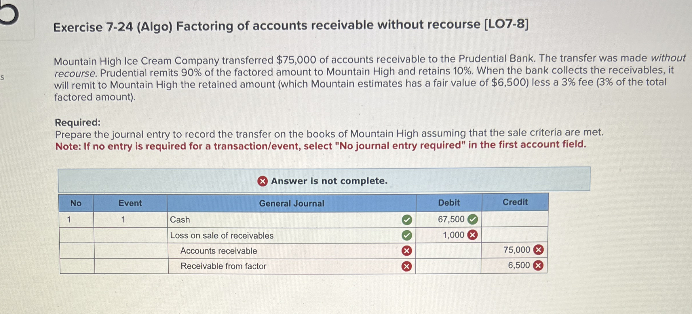 Exercise 7 - 2 4 ( Algo ) Factoring of accounts