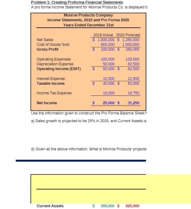 Problem 1: Creating Proforma Financial Statements