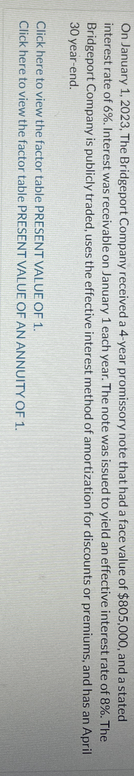 On January 1 , 2 0 2 3 , The Bridgeport Company