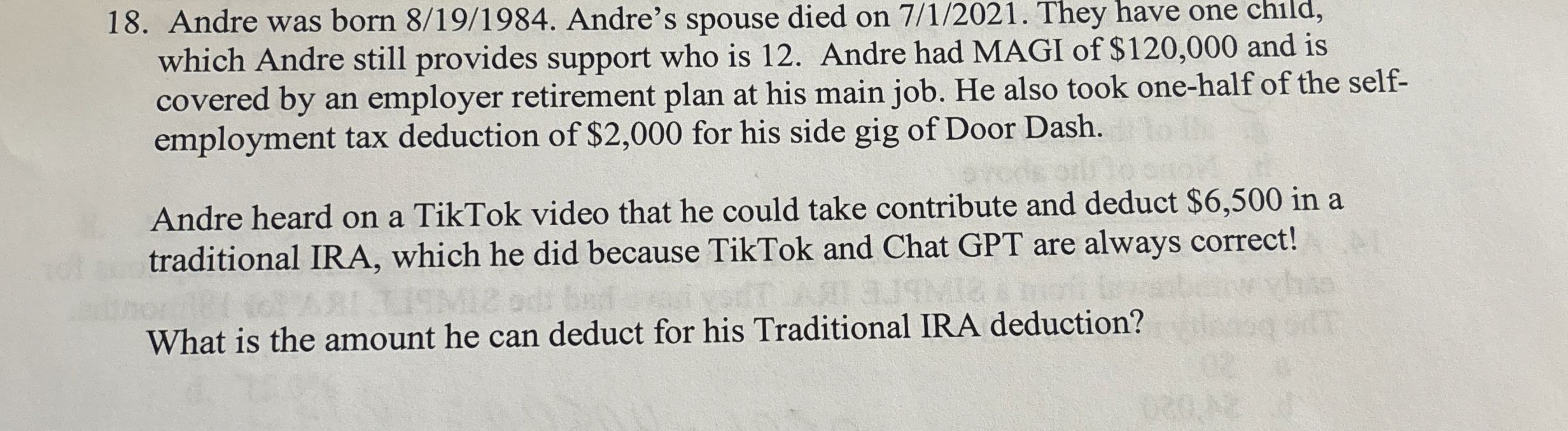 Andre was born 8 1 9 ? 1 9 8 4 . Andre's spouse