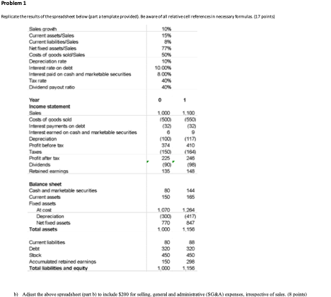 a ) Replicate the results of the spreadsheet