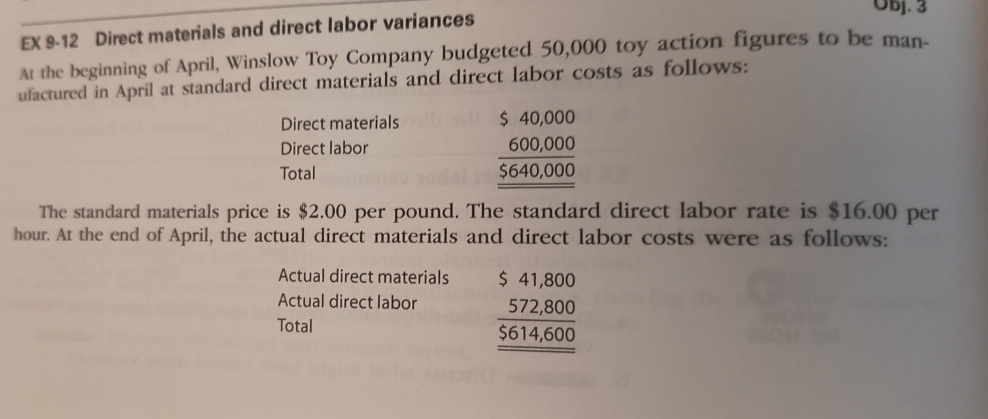 EX 9 - 1 2 Direct materials and direct labor