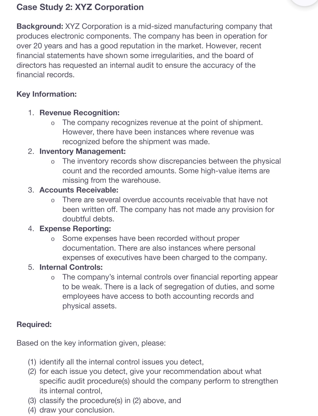 Case Study 2 : XYZ Corporation Background: XYZ